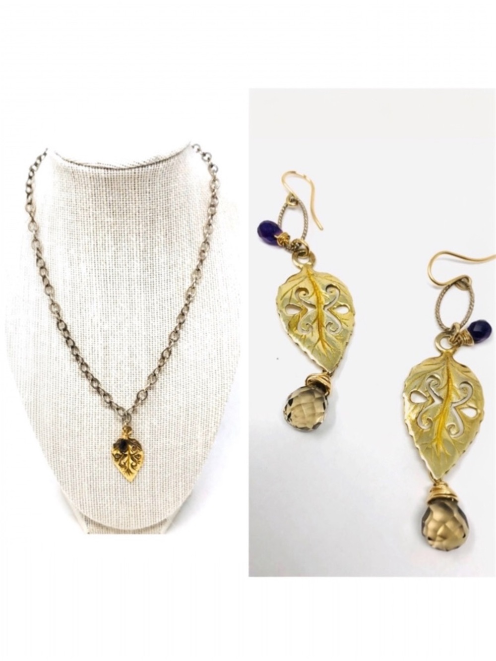 Antiqued sterling necklace, earrings set